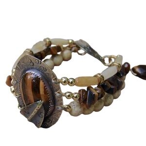 Tiger Eye Handcrafted Textured Brass Bracelet 
One of a Kind